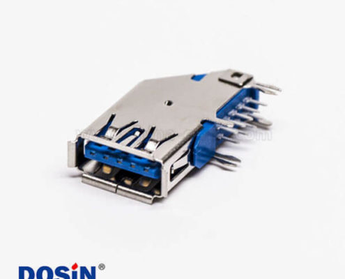 usb3.0母頭type a 彎頭側(cè)插式藍(lán)色膠芯接板