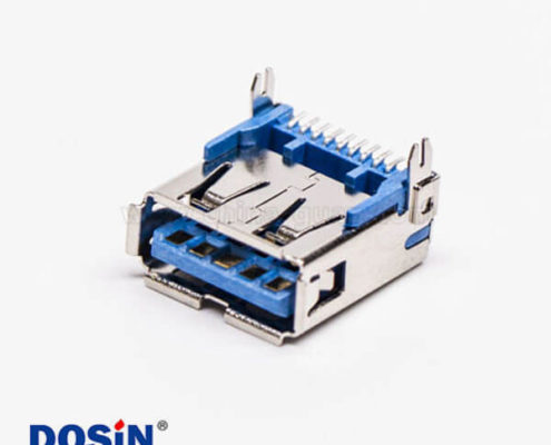 usb3.0母座彎頭smt貼片式藍(lán)色膠芯接PCB板