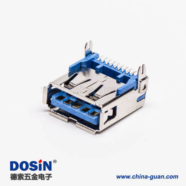 usb3.0母座彎頭smt貼片式藍色膠芯接PCB板 usb3.0母座彎頭smt貼片式藍色膠芯接PCB板