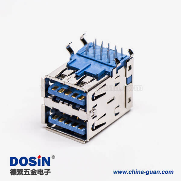 usb3.0雙母座彎頭彎腳穿孔接PCB板 usb3.0雙母座彎頭彎腳穿孔接PCB板