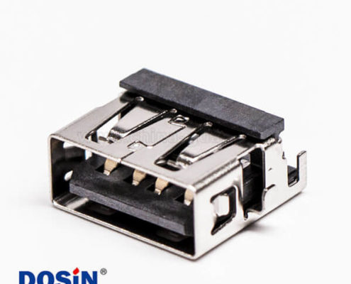 usb母座沉板type a黑色膠芯彎式