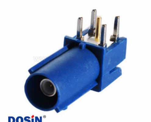 Fakra-C接口公頭藍(lán)色PCB插孔安裝式彎式汽車連接器