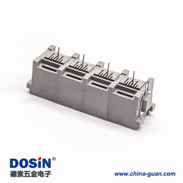 rj11模塊插座單排4端口灰色塑膠外殼直插板 rj11模塊插座單排4端口灰色塑膠外殼直插板