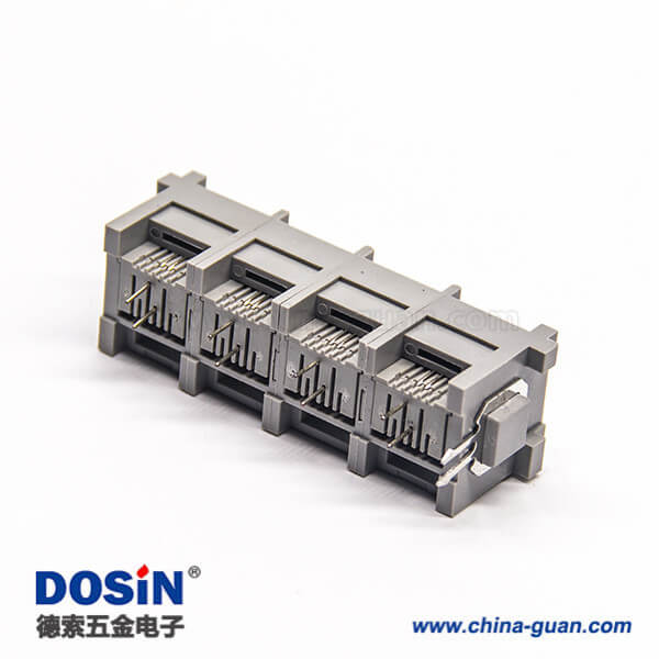 rj11模塊插座單排4端口灰色塑膠外殼直插板 rj11模塊插座單排4端口灰色塑膠外殼直插板