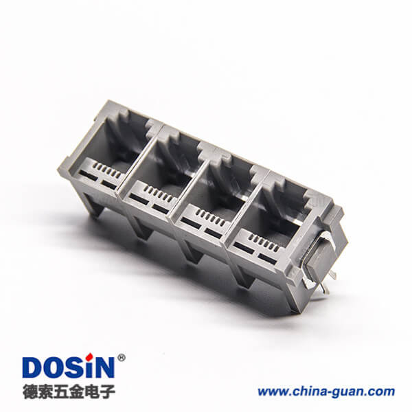 rj11模塊插座單排4端口灰色塑膠外殼直插板 rj11模塊插座單排4端口灰色塑膠外殼直插板