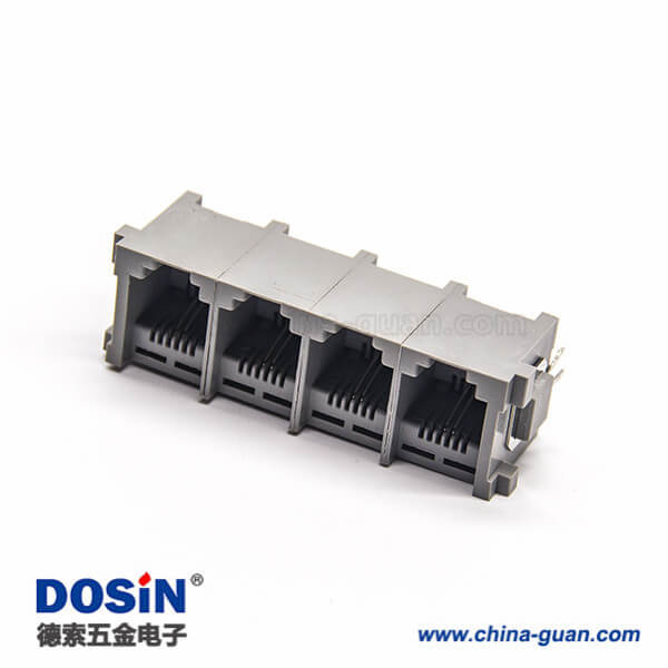 rj11模塊插座單排4端口灰色塑膠外殼直插板 rj11模塊插座單排4端口灰色塑膠外殼直插板