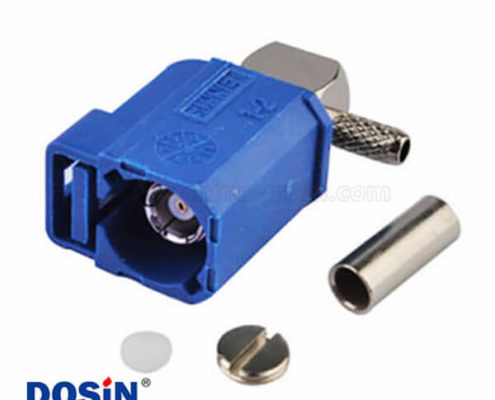 Fakra連接器母頭塑料外殼C型彎式藍(lán)色壓接焊接接線RG174 RG316連接器