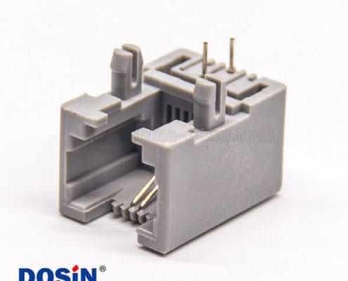 6p2c接口RJ11灰色塑膠外殼彎式接PCB板