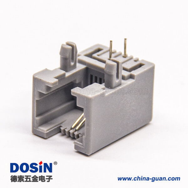 6p2c接口RJ11灰色塑膠外殼彎式接PCB板 6p2c接口RJ11灰色塑膠外殼彎式接PCB板