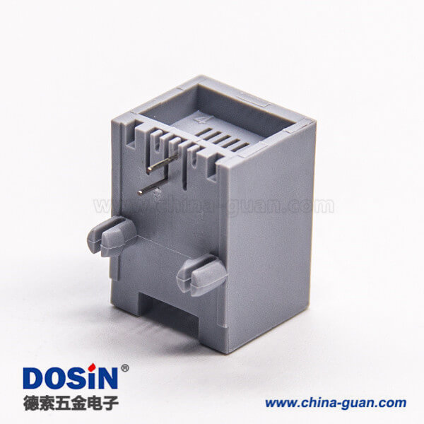 RJ11 6P2C灰色全塑模塊化連接器彎式插PCB板 RJ11 6P2C灰色全塑模塊化連接器彎式插PCB板