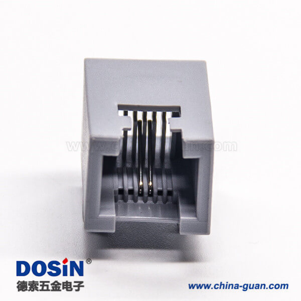 RJ11 6P2C灰色全塑模塊化連接器彎式插PCB板 RJ11 6P2C灰色全塑模塊化連接器彎式插PCB板