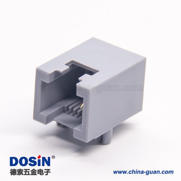RJ11 6P2C灰色全塑模塊化連接器彎式插PCB板 RJ11 6P2C灰色全塑模塊化連接器彎式插PCB板