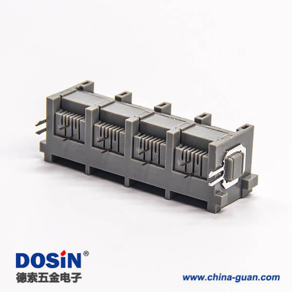 rj11連接器1x4單排6P2C彎式插PCB板非屏蔽 rj11連接器1x4單排6P2C彎式插PCB板非屏蔽