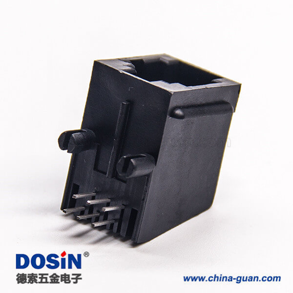 rj11全塑插座黑色非屏蔽式6p6c彎式穿孔接PCB板 rj11全塑插座黑色非屏蔽式6p6c彎式穿孔接PCB板