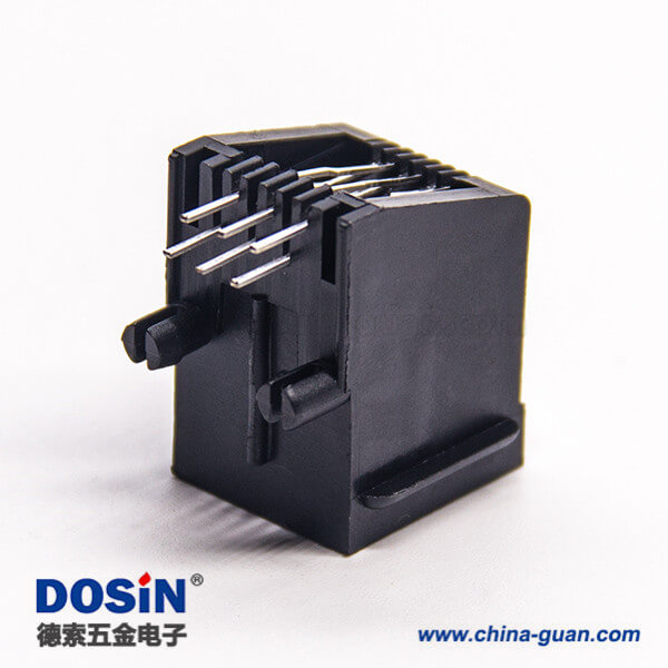rj11全塑插座黑色非屏蔽式6p6c彎式穿孔接PCB板 rj11全塑插座黑色非屏蔽式6p6c彎式穿孔接PCB板