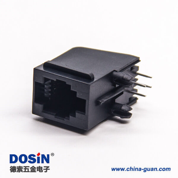 rj11全塑插座黑色非屏蔽式6p6c彎式穿孔接PCB板 rj11全塑插座黑色非屏蔽式6p6c彎式穿孔接PCB板