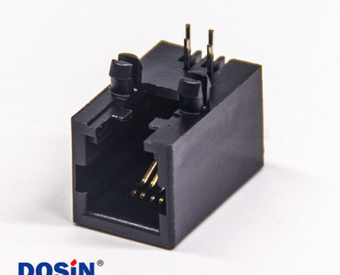 rj11 4p4c封裝模塊化網(wǎng)口連接器90度彎角全塑帶定位柱穿孔式