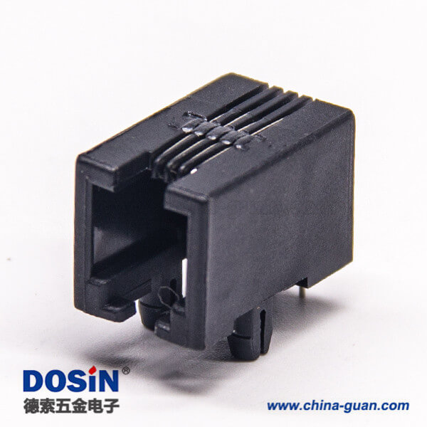 rj9插座非屏蔽式黑色塑膠外殼穿孔接PCB板 rj9插座非屏蔽式黑色塑膠外殼穿孔接PCB板