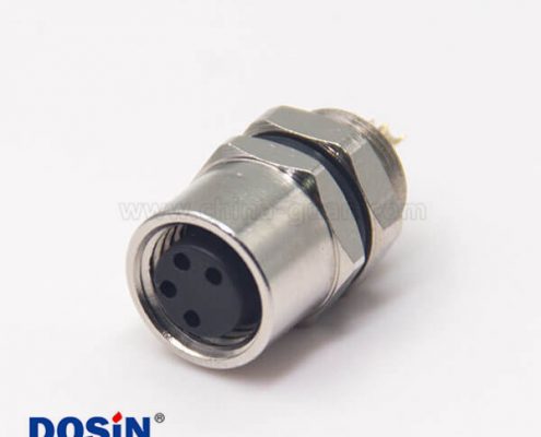 m8螺紋防水接頭母頭直式4孔航空防水插座后鎖板焊線式