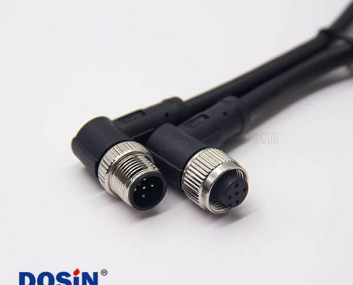 m12電纜信號線5芯90度公對母工業(yè)防水插頭