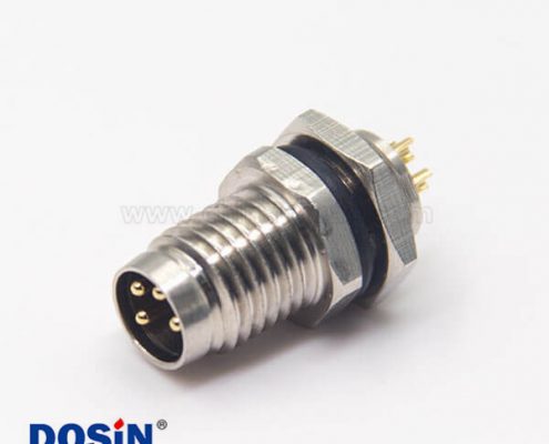 螺紋接頭m8直式公頭防水插座4pin焊線式屏蔽面板安裝