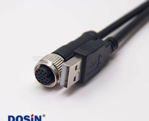 m12轉(zhuǎn)USB接線180度m12A型17芯轉(zhuǎn)USB Type A公頭