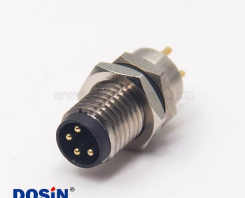 m8 pcb 連接器4pin直式公頭前鎖板防水插座焊線式