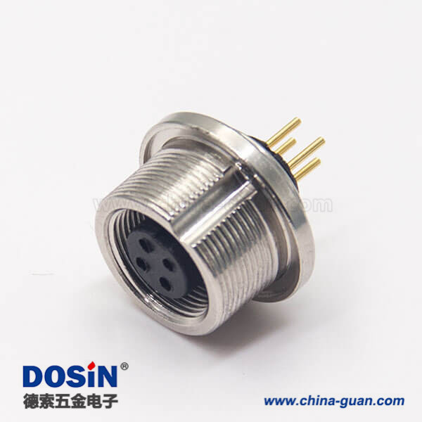 圓形插座連接器M9母頭直式插孔接pcb板4芯連接器