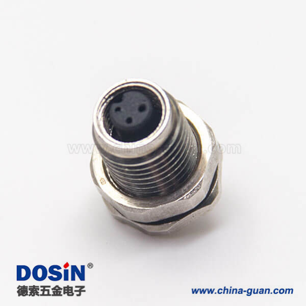 圓形防水m5連接器3pin母頭插座防水焊線式前鎖板面板安裝