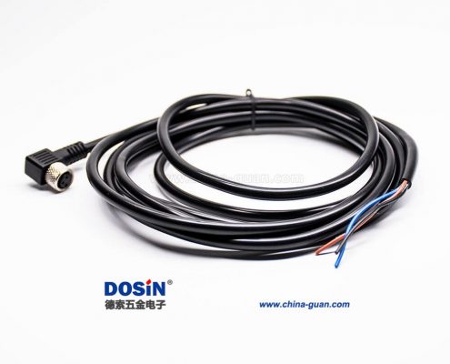 m8傳感器連接線3芯母頭彎式單邊線焊接接線26AWG 3米