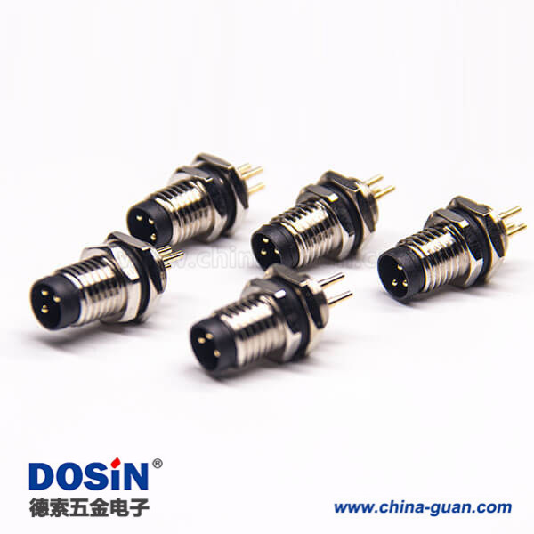 m8 3芯直式母頭防水板端插座前鎖板焊線