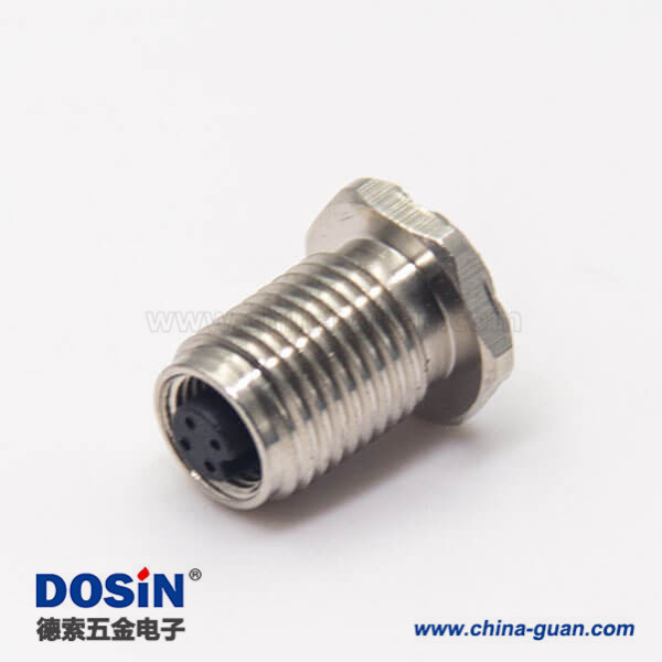 M5防水接頭航空插座母頭直式防水帶螺紋后鎖板連接器