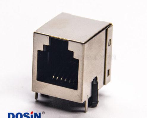 rj12插座6p6c彎式帶屏蔽座子單口插PCB板不帶燈