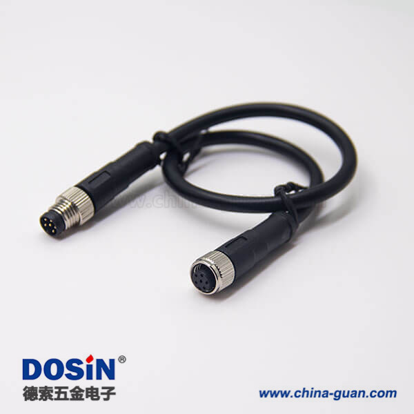 m8 6芯注塑線直式A型公對母焊線工業(yè)防水連接器