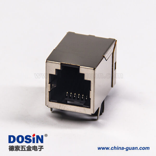 rj12網(wǎng)絡(luò)接口彎式插座插PCB板金屬外殼帶屏蔽不帶燈
