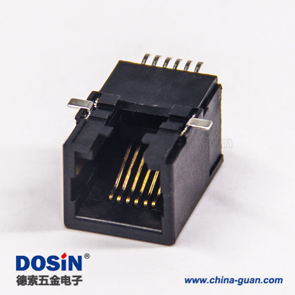 rj12插座90度SMT沉板式黑色全塑6p6c網(wǎng)絡(luò)模塊化連接器