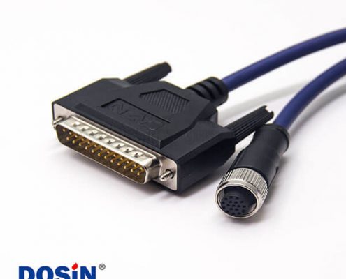 m12電纜插頭直式母頭A型轉(zhuǎn)D-Sub公頭25pin兩邊帶螺絲線長(zhǎng)1米