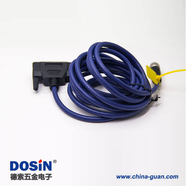 m12電纜插頭直式母頭A型轉D-Sub公頭25pin兩邊帶螺絲線長1米