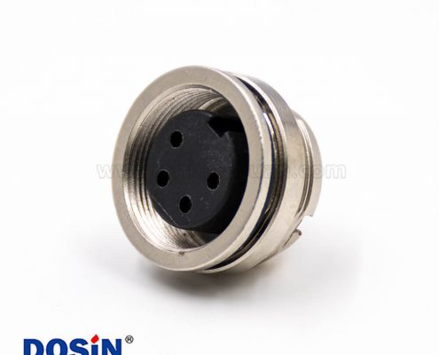 4芯插座M16型號母頭板端插座A扣直式連接器后鎖穿墻焊杯接線