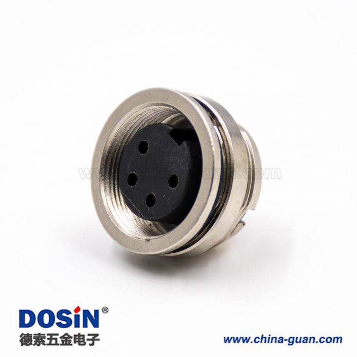 4芯插座M16型號(hào)母頭板端插座A扣直式連接器后鎖穿墻焊杯接線