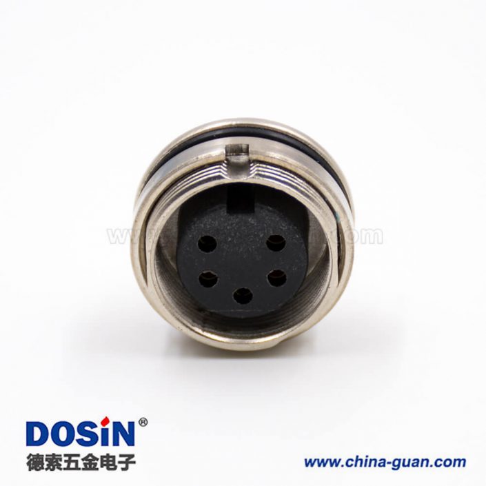 M16連接器5芯母頭A扣車針直式穿墻焊杯接線板端插座