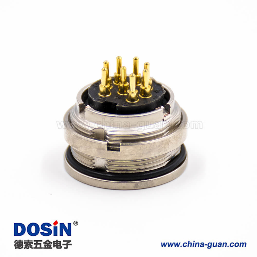 圓8芯插座引腳M16母頭A扣直式穿墻PCB板連接器板端插座焊接 圓8芯插座引腳M16母頭A扣直式穿墻PCB板連接器板端插座焊接