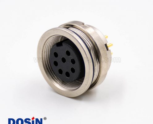 圓8芯插座引腳M16母頭A扣直式穿墻PCB板連接器板端插座焊接