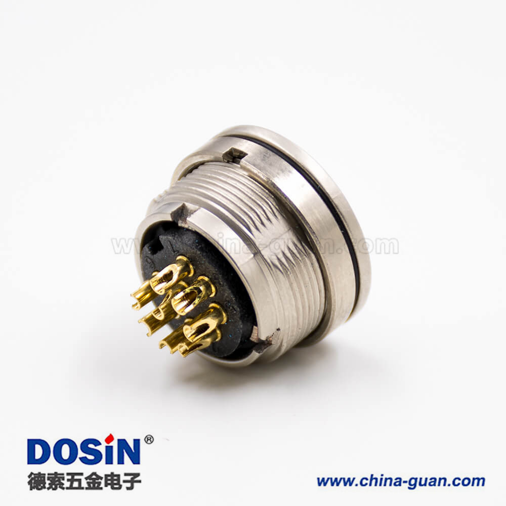 母插座M16母頭板端插座8芯A扣直式穿墻接線連接器 母插座M16母頭板端插座8芯A扣直式穿墻接線連接器