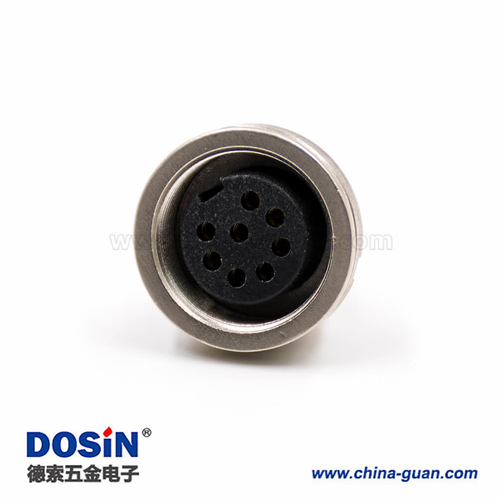 母插座M16母頭板端插座8芯A扣直式穿墻接線連接器 母插座M16母頭板端插座8芯A扣直式穿墻接線連接器