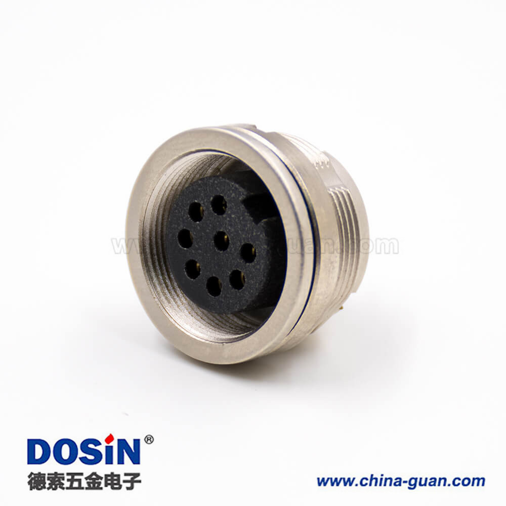 母插座M16母頭板端插座8芯A扣直式穿墻接線連接器 母插座M16母頭板端插座8芯A扣直式穿墻接線連接器