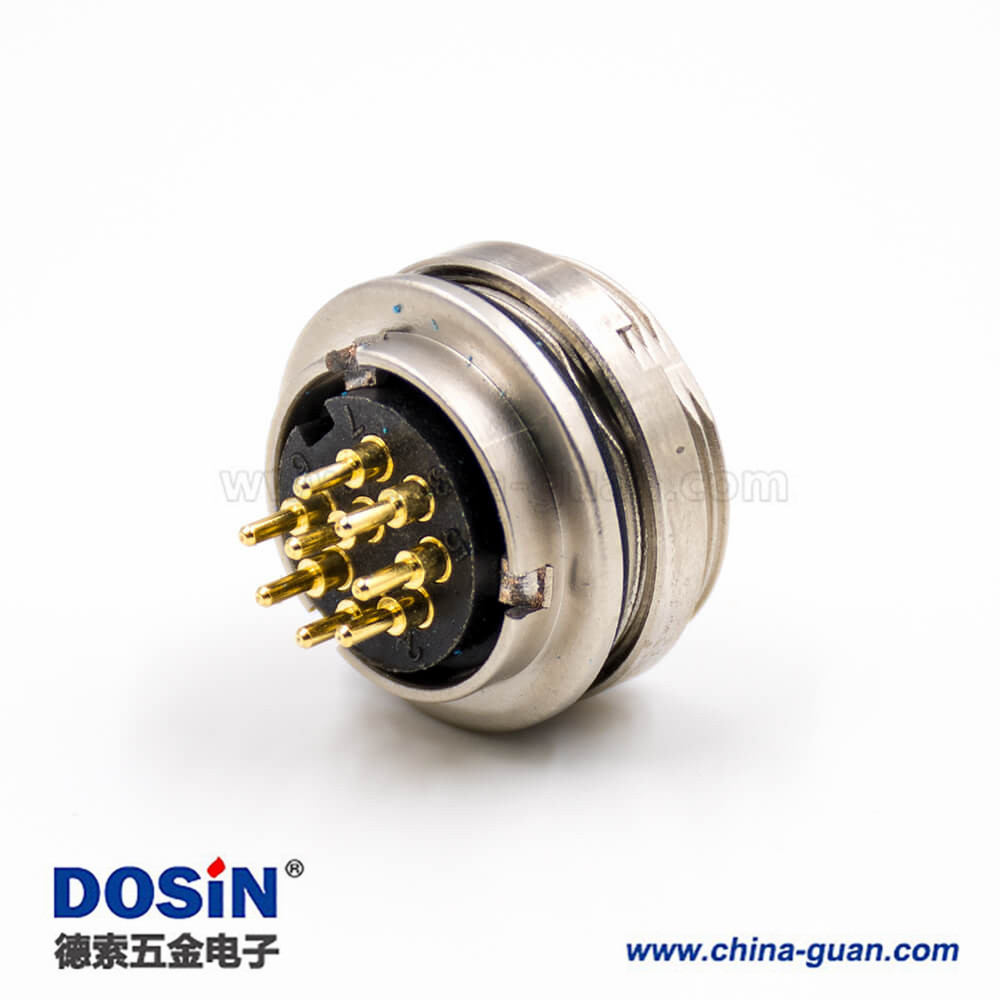 M16母頭8芯前裝面板頭A扣直式板端插座PCB板焊接接線連接器 M16母頭8芯前裝面板頭A扣直式板端插座PCB板焊接接線連接器