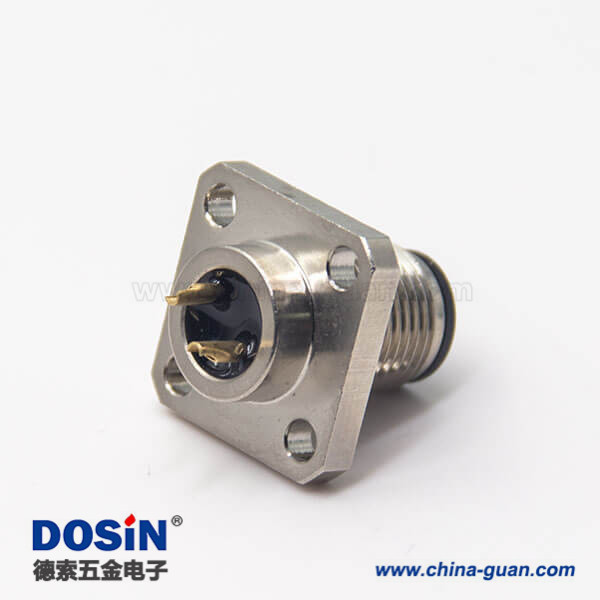 網(wǎng)絡(luò)接頭m12板端插座公頭直式2pin帶4孔法蘭安裝焊線式