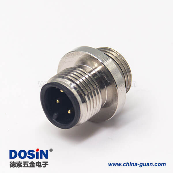 m12網(wǎng)線接頭圓形連接器4pin公頭航空插座A型后鎖板防水焊線式