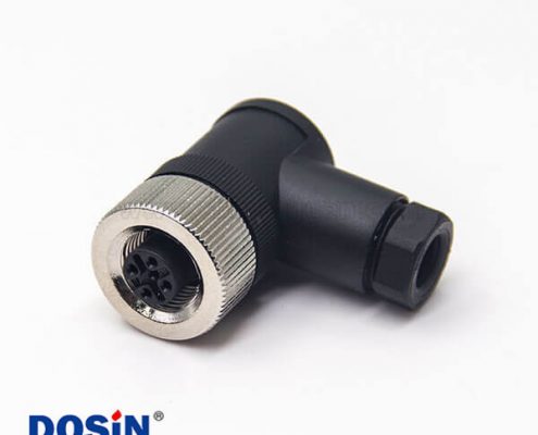 m12組裝式90°母彎頭4針接線母頭防水插頭工業(yè)連接器